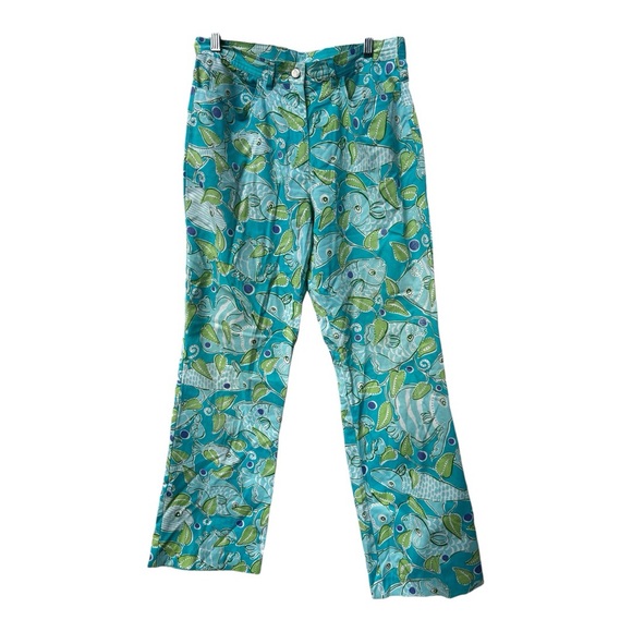 Lilly Pulitzer Teal & Green Pants Fish Pattern Size 6 - Picture 1 of 11